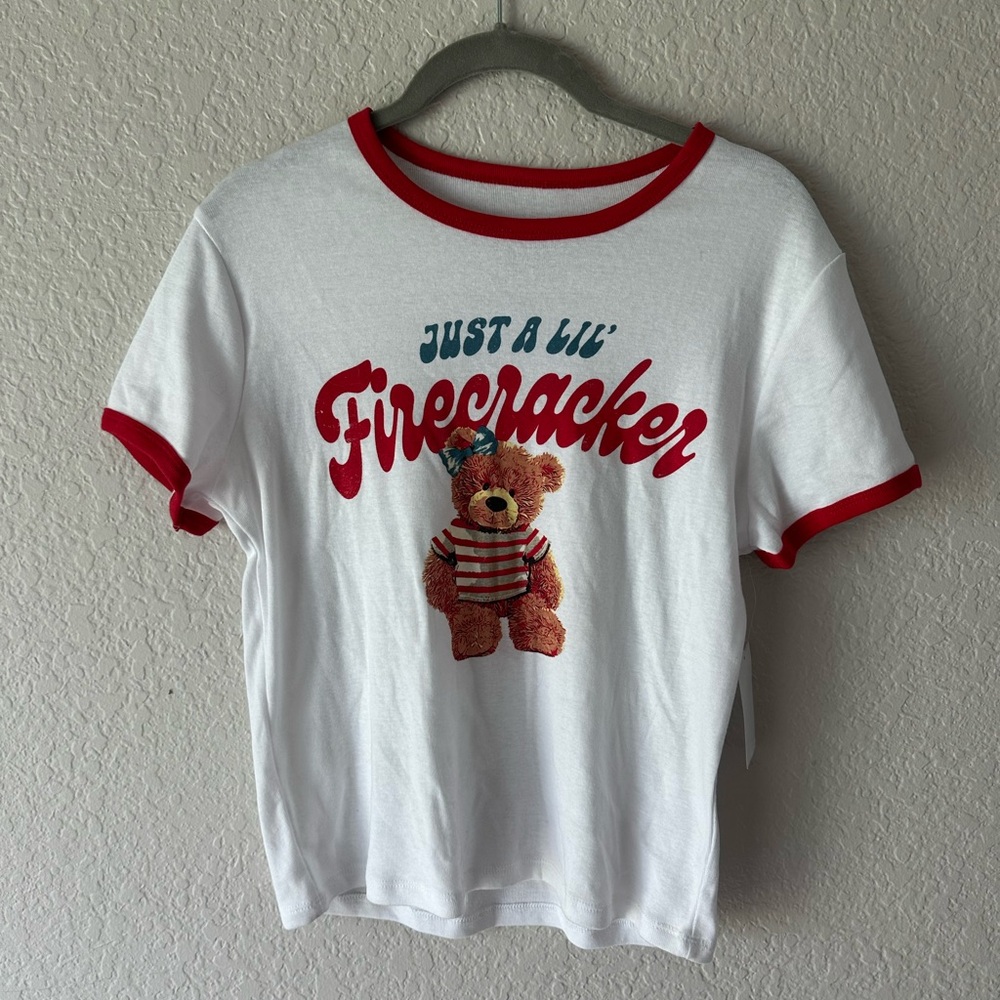Just A Lil’ Firecracker Teddy Bear Graphic Tee – Size L (12–14) – NWT